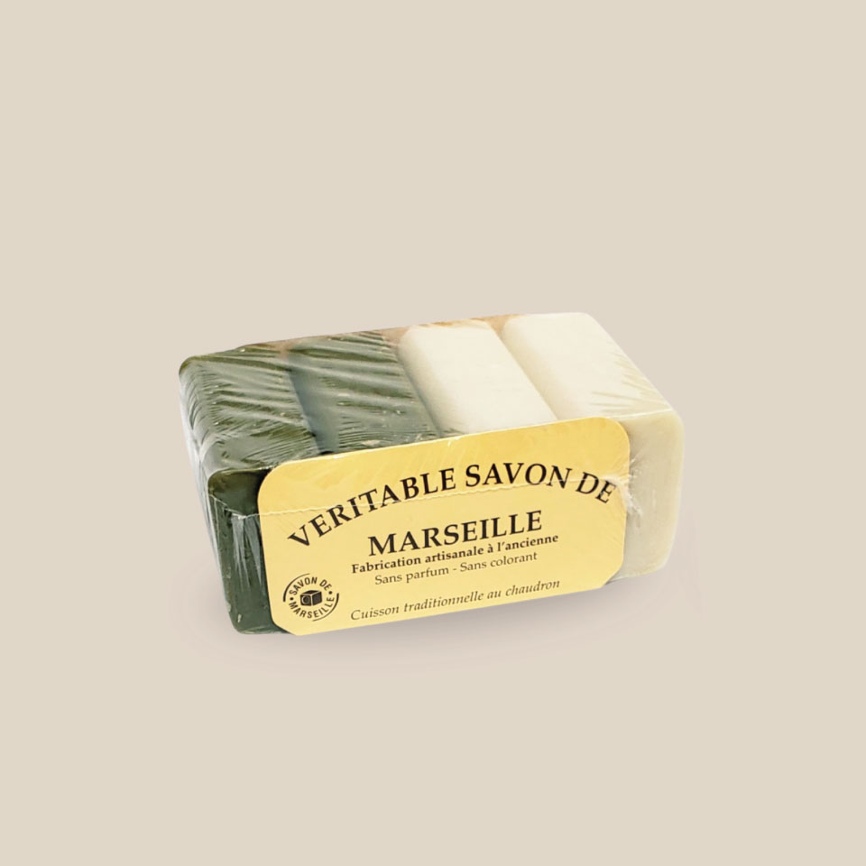 Authentic Marseille Soaps 100g Pack of 4 - 2 Olive and 2 Neutral