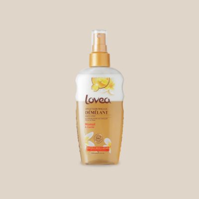 Produit : Démêlant sans rinçage cheveux secs abimés monoi LOVEA, spray 150ml (face)