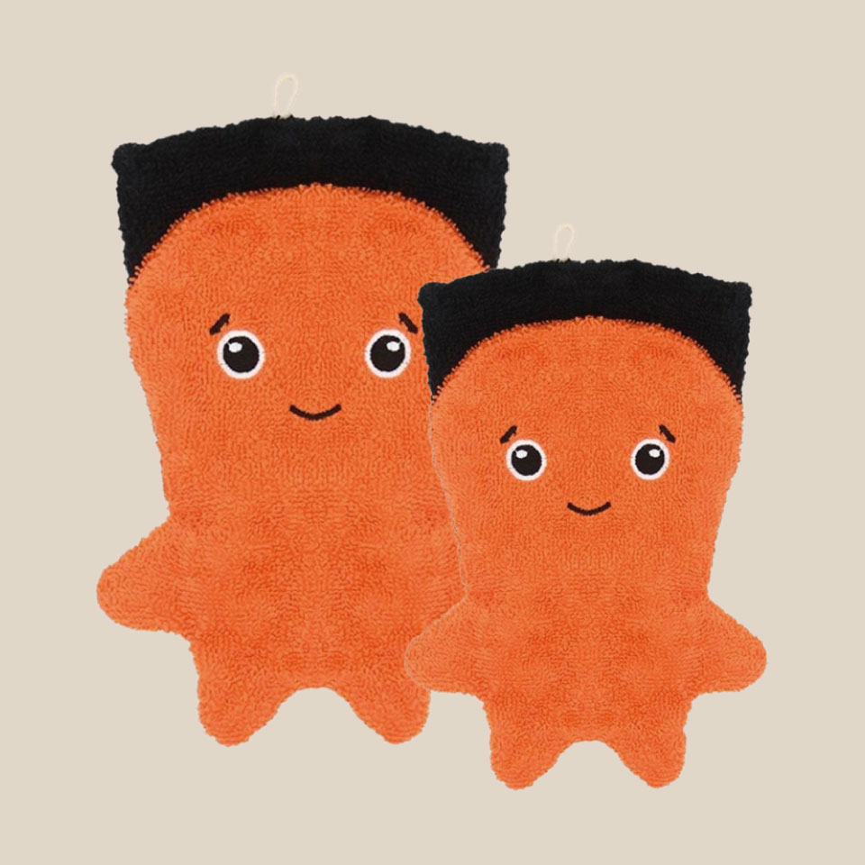 Organic cotton washcloth – Orange octopus