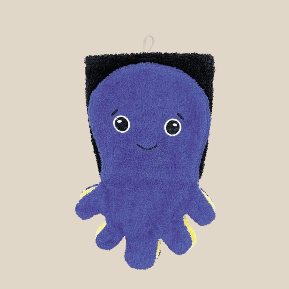 Organic cotton washcloth – Blue octopus