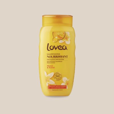 Produit : Shampooing cheveux secs et abîmés au Monoi et Karité LOVEA, 250ml (face)