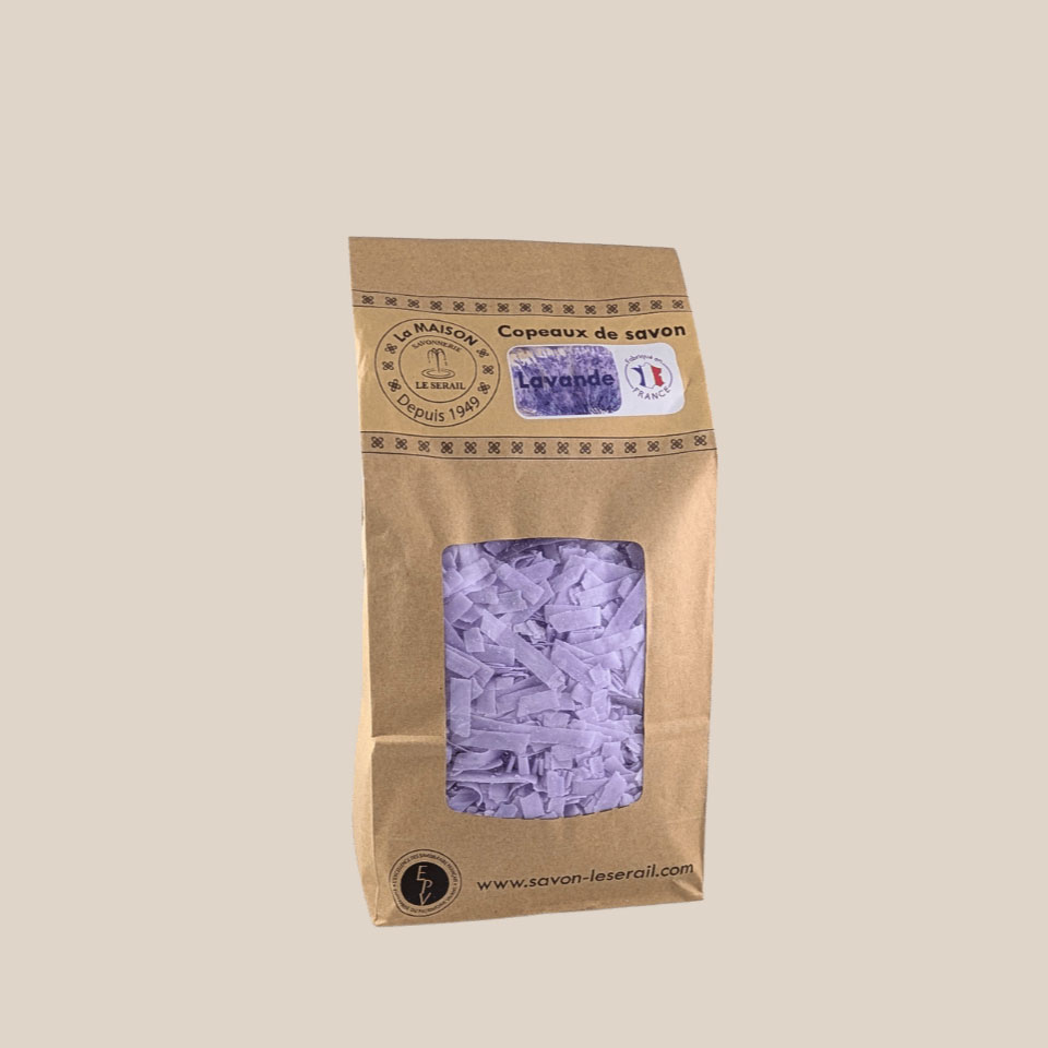 Copeaux de savon de Marseille parfumés à la lavande, sac kraft 750g