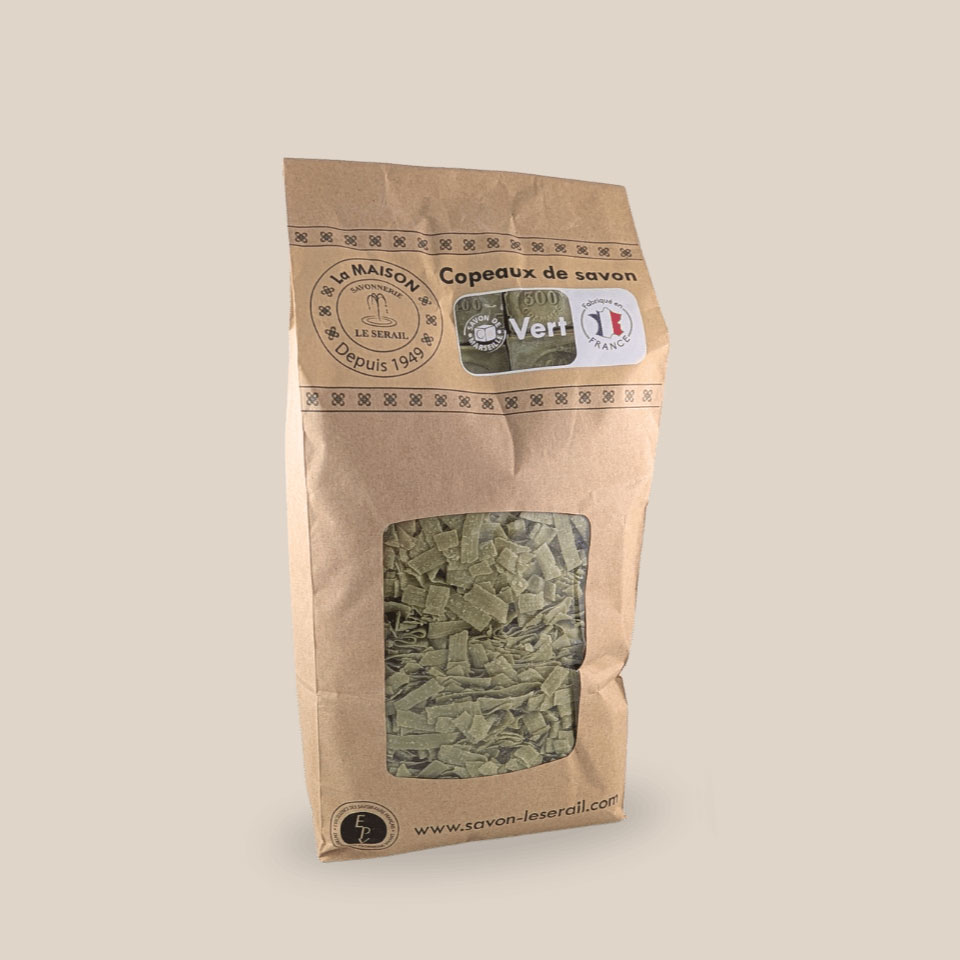 Copeaux savon de Marseille sans parfum à l'huile d'olive, sac kraft 1kg