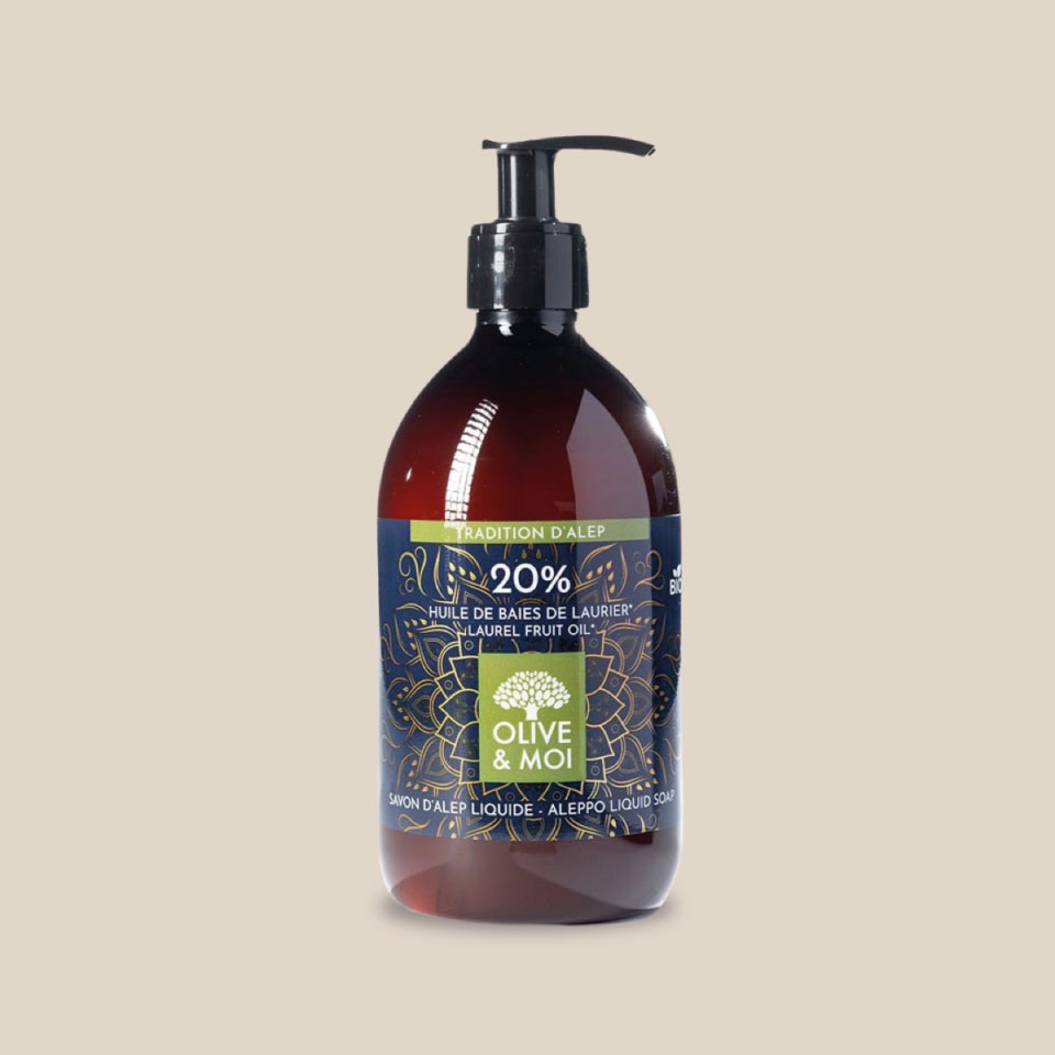Savon liquide Bio – Tradition d'Alep à l'Huile d'Olive & de Baie de Laurier