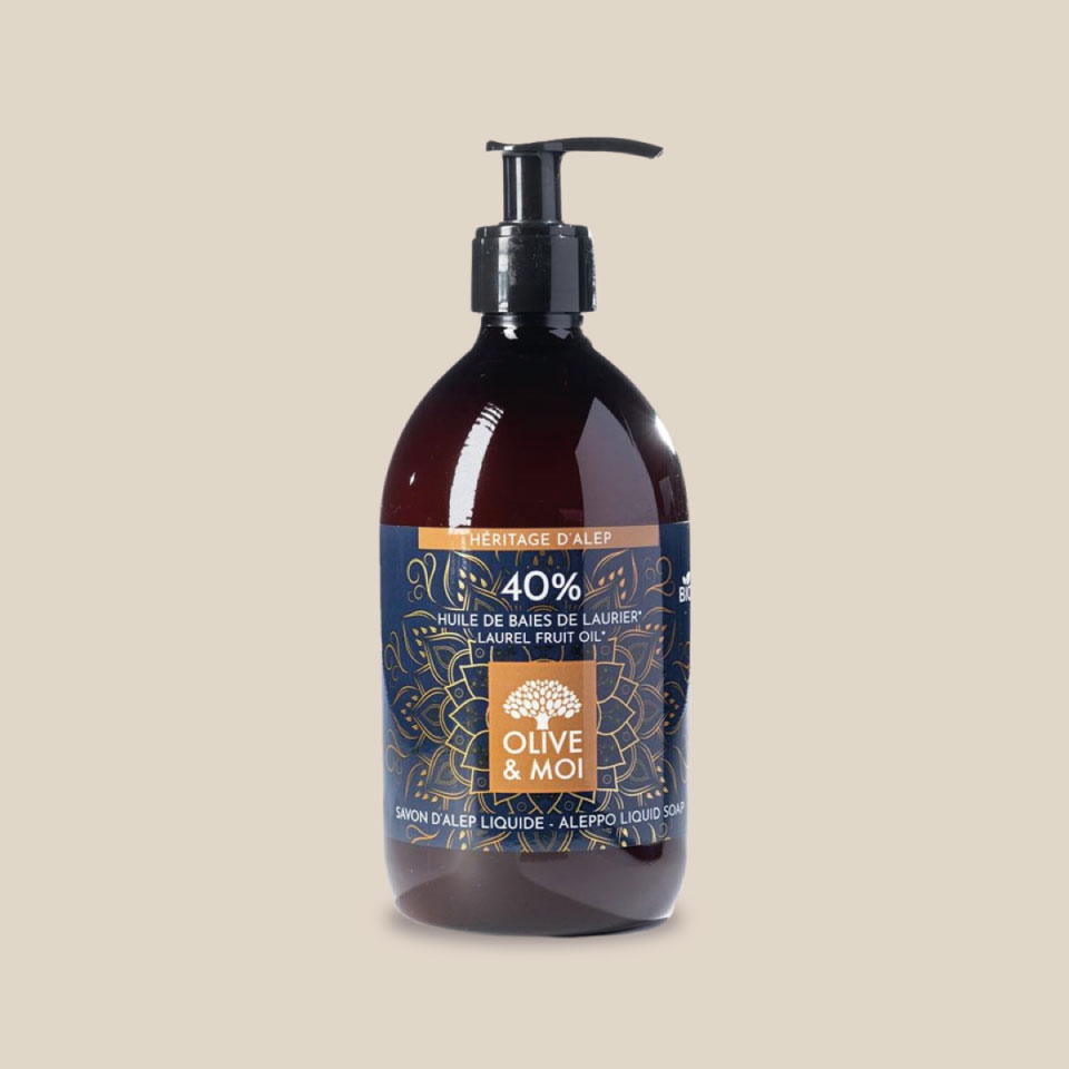 Savon liquide Bio – Tradition d'Alep à l'Huile d'Olive & de Baie de Laurier