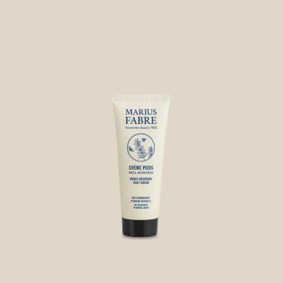 Photo produit : Crème pieds au beurre de karité et à l'huile d'amande douce, parfumé miel-raisin, vient dans un tube avec bouchon vissable. 75 ml