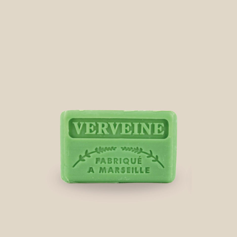Photo produit : Savonnette marseillaise parfumée à la verveine (face)