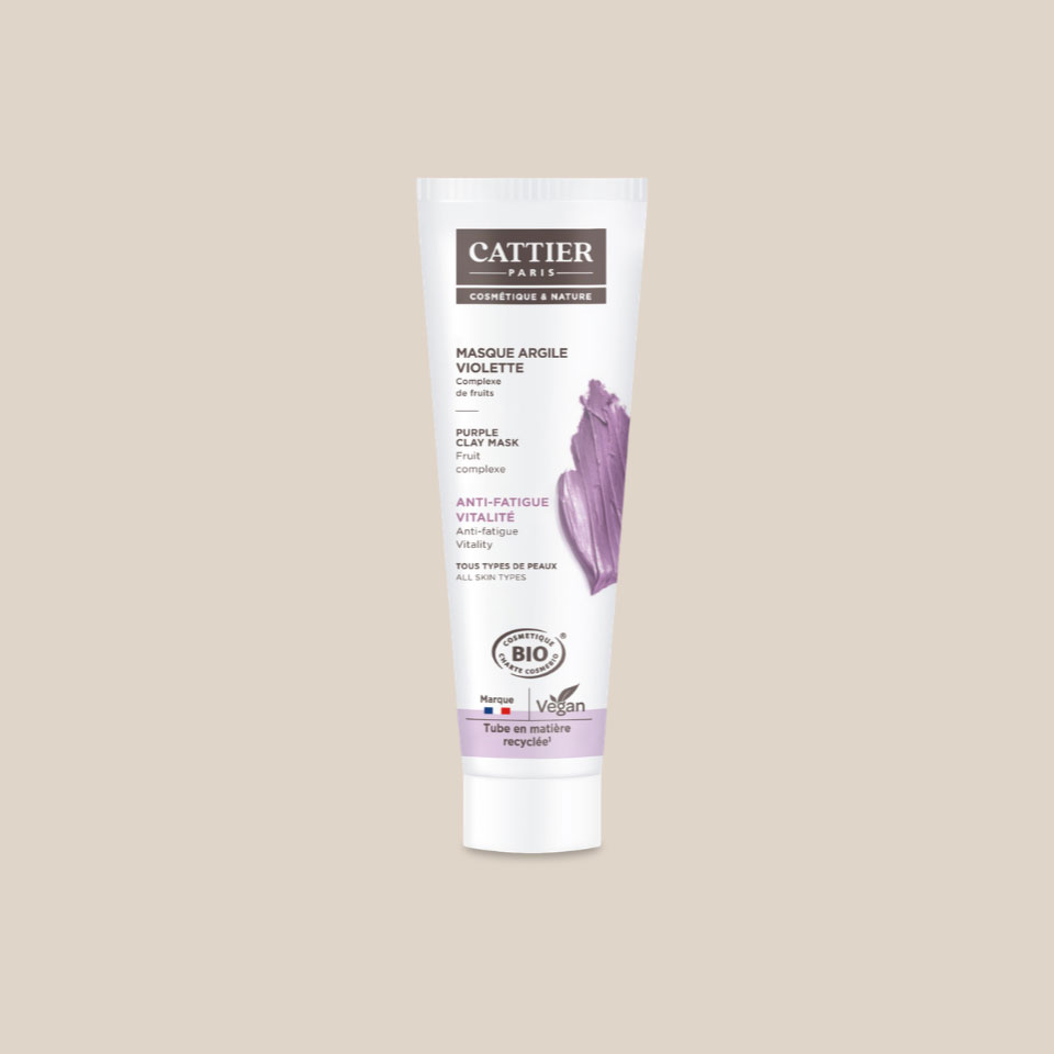 Masque visage bio à l'argile violette anti-fatigue et vitalité, tube de 100ml