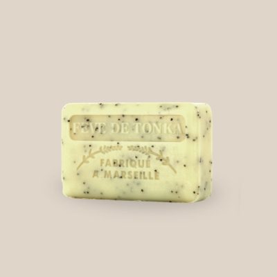 Savonnette 125g parfumée à la fève de Tonka, savonnette couleur crème avec graines de pavot, comme exfoliant