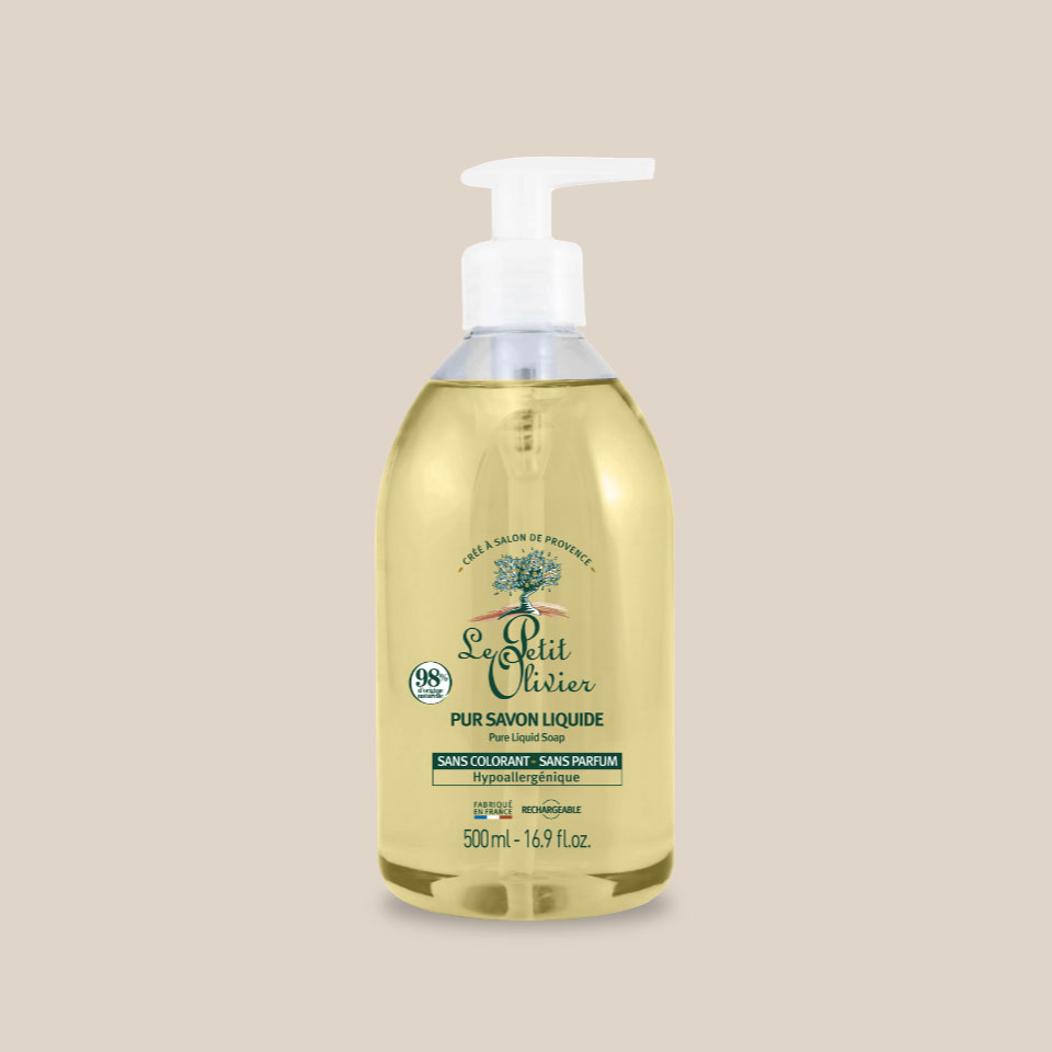 Produit : Pur savon liquide de Marseille sans parfum, format pompe 500ml