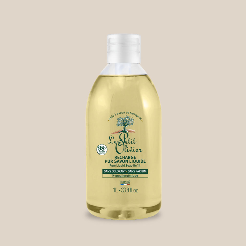 Produit : Pur savon liquide de Marseille sans parfum, format recharge 1L