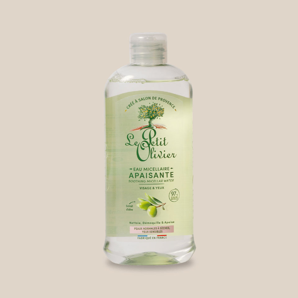 Product: Soothing micellar water with olive extract, 400ml Le Petit Olivier (front)