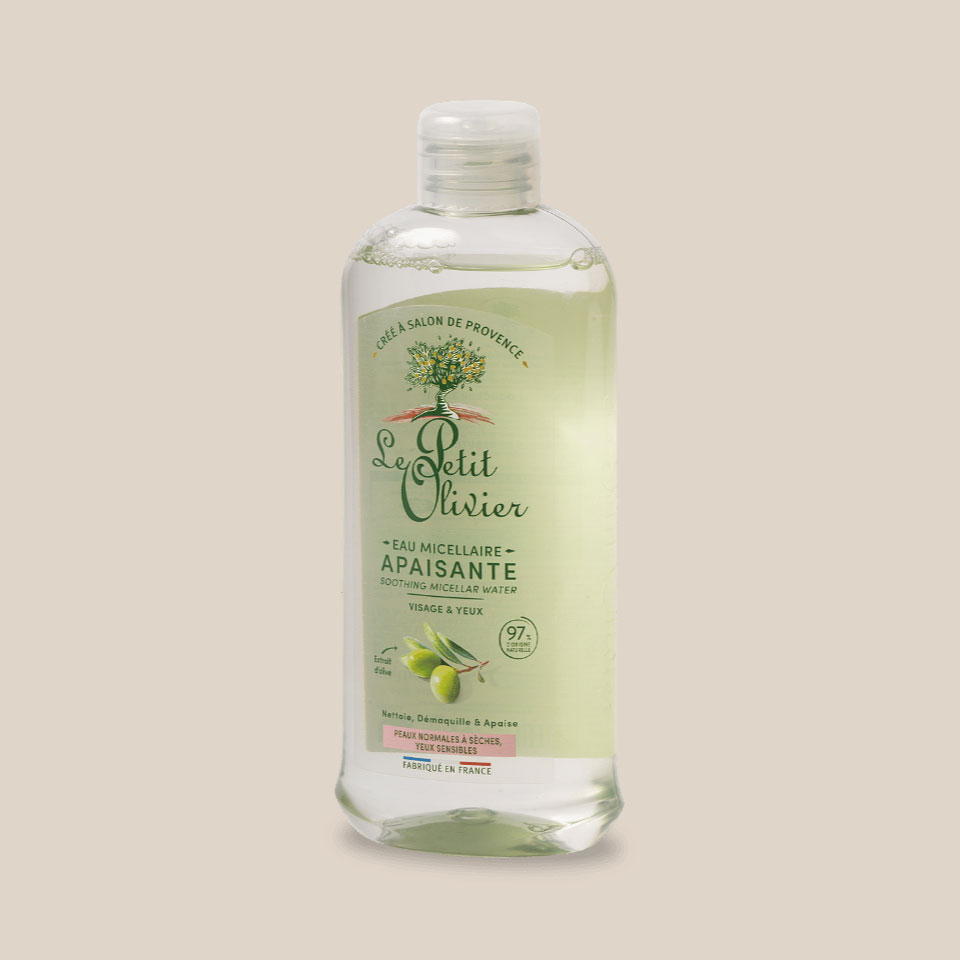 Product: Soothing micellar water with olive extract, 400ml Le Petit Olivier (side)