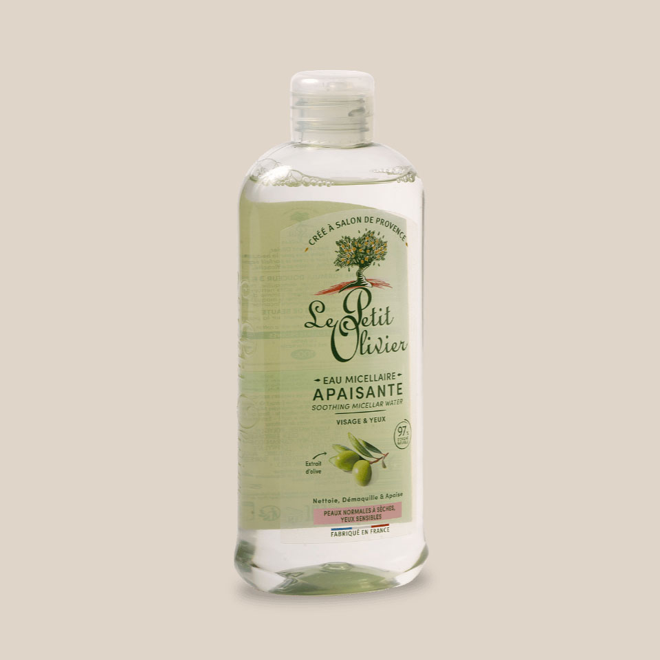 Product: Soothing micellar water with olive extract, 400ml Le Petit Olivier (side)