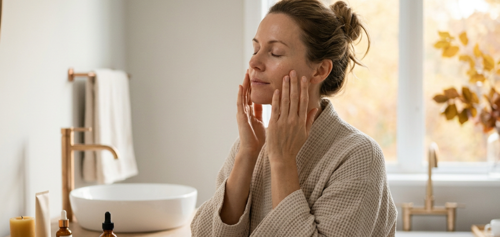 Une femme prenant soin de sa peau pour l'automne