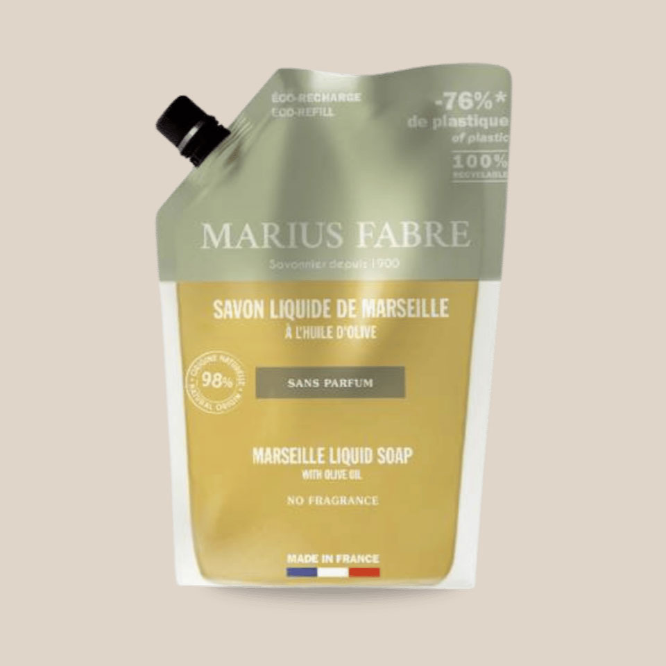 Unscented Marseille liquid soap refill, 1L pouch